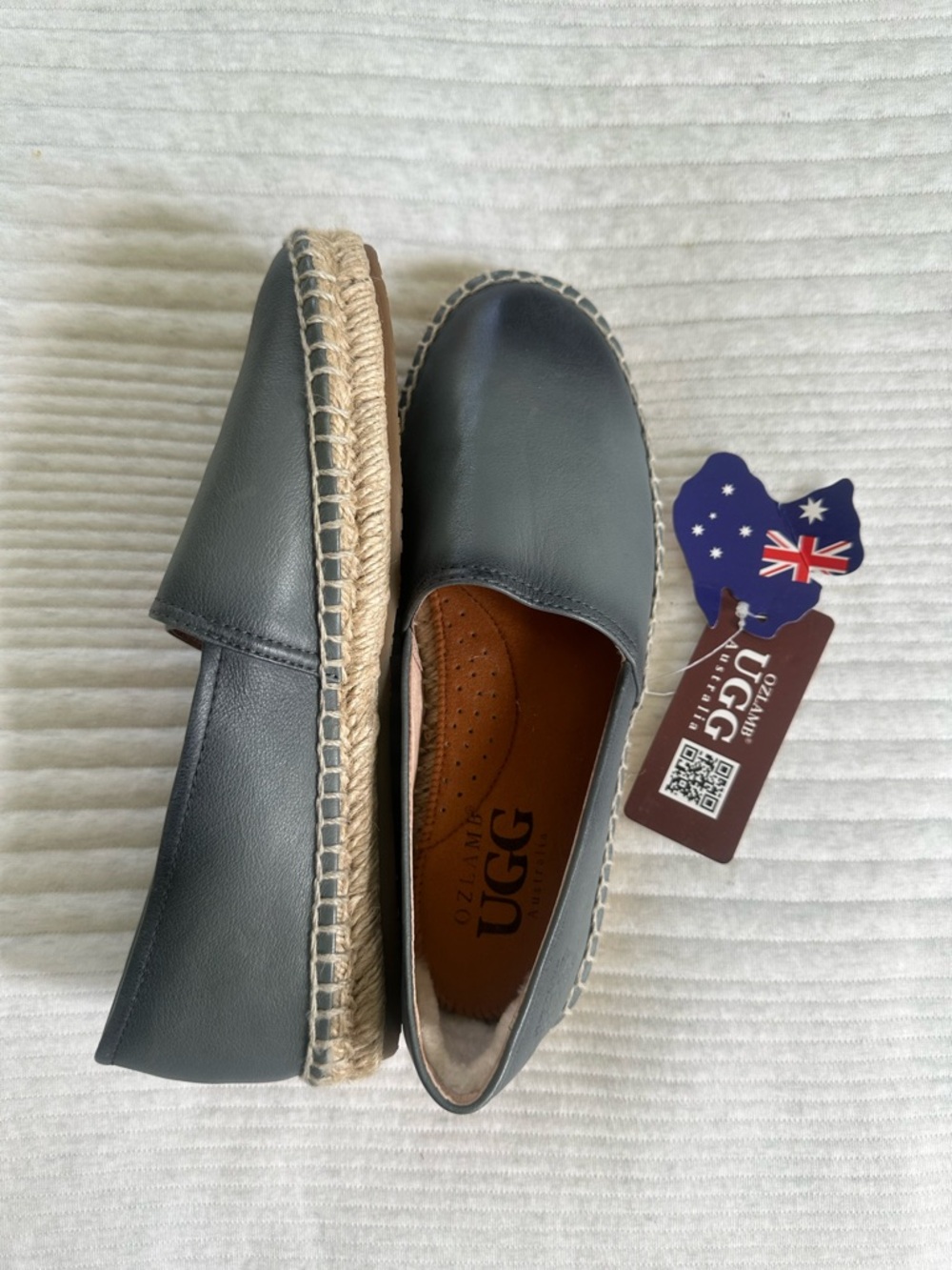 NWT Leather Slip-On Espadrilles in Gray Blue Size 6